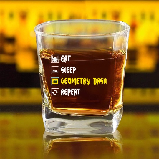 Eat sleep geometry dash repeat retro Jumper Repeat Square Whiskey Glasses