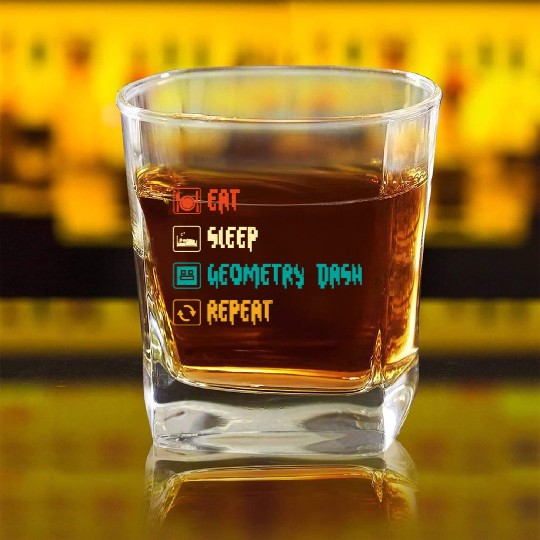 Eat sleep geometry dash repeat retro Jumper Repeat Square Whiskey Glasses