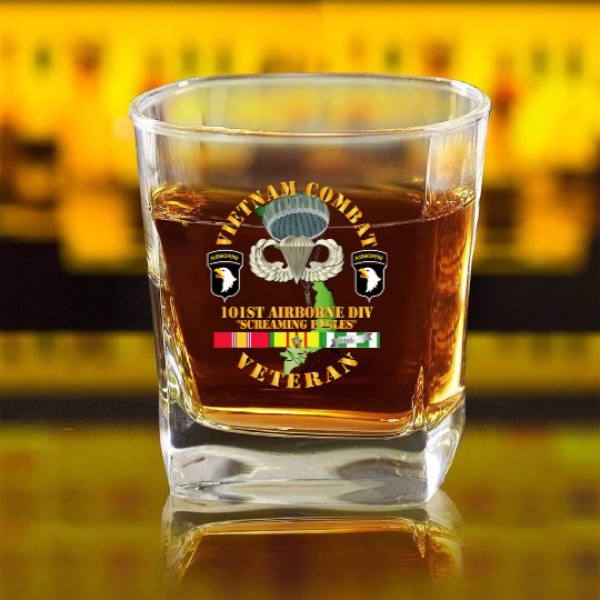 Army Vietnam Combat Veteran w 101st Airborne Div S Square Whiskey Glasses