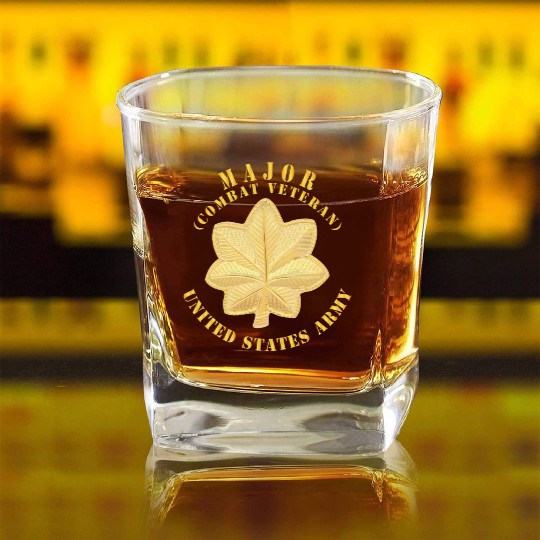 Army Major MAJ Combat Veteran V1 Square Whiskey Glasses