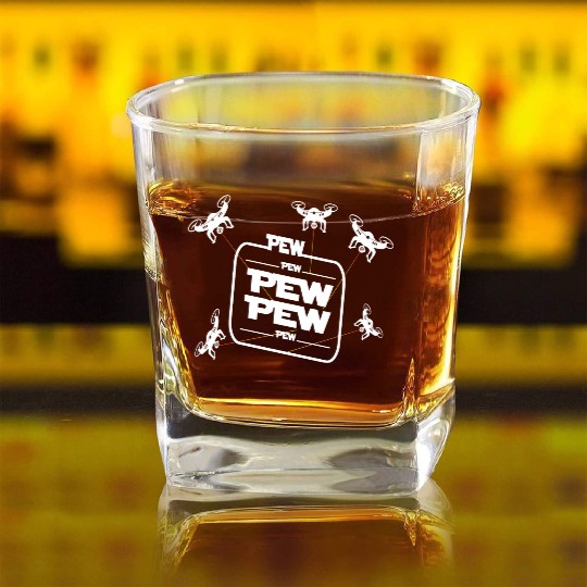 Pew Pew Pew With Drone Square Whiskey Glasses
