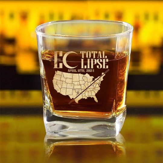 USA Map Path Of Totality 4.8.24 Total Eclipse Square Whiskey Glasses