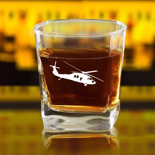 UH-60 Black Hawk Helicopter Silhouette Square Whiskey Glasses