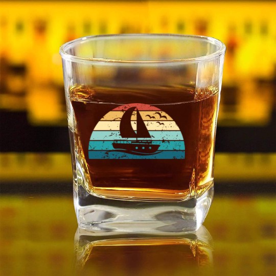 Retro Boating Sunset Vintage boat Sunrise Square Whiskey Glasses
