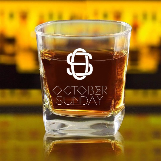 October Sunday 2022 White Logo Square Whiskey Glasses