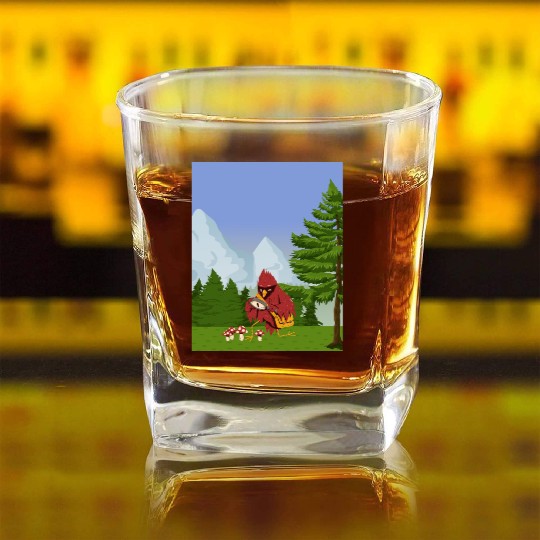 Cardinal Bird Foraging Collecting Mushrooms Square Whiskey Glasses