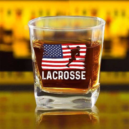 Lacrosse American Flag USA 4th Of July Square Whiskey Glasses