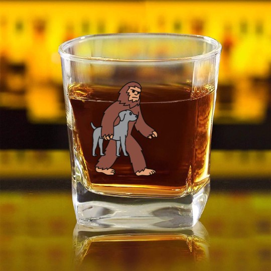 Bigfoot Sasquatch Carrying Weimaraner Square Whiskey Glasses