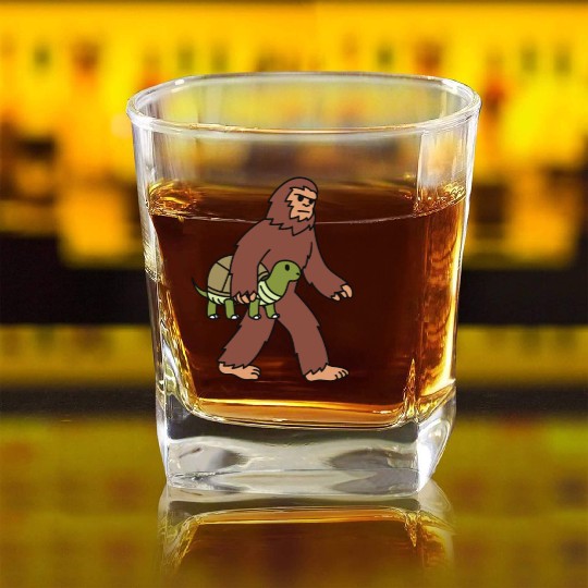Bigfoot Sasquatch Walking Tortoise Square Whiskey Glasses