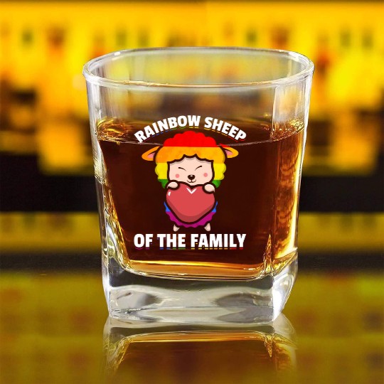Rainbow Sheep Family Lesbian Gay Pride Square Whiskey Glasses