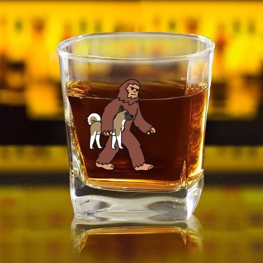 Bigfoot Sasquatch Walking Akita Square Whiskey Glasses