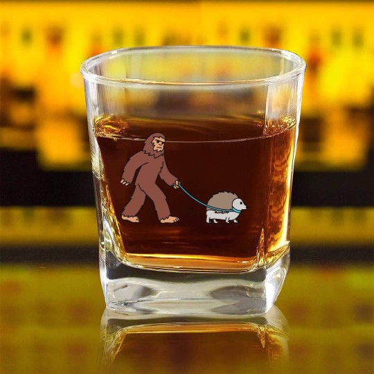 Bigfoot Sasquatch Walking Hedgehog Square Whiskey Glasses