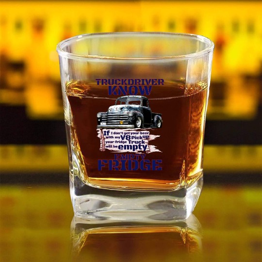 V8 Truck Driver under American Flag Square Whiskey Glasses