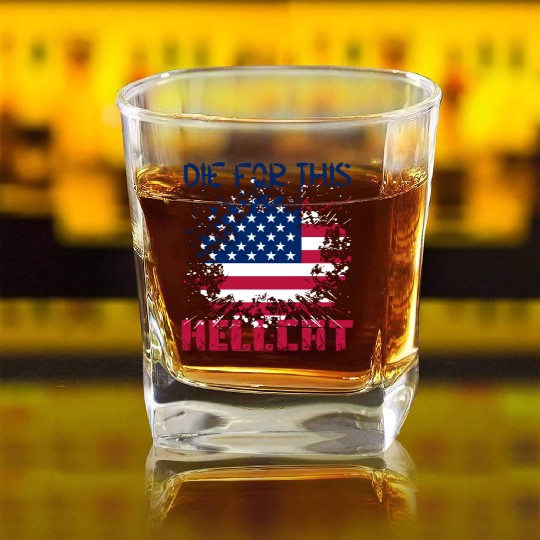 Die For This Hellcat- Vintage US Flag Square Whiskey Glasses