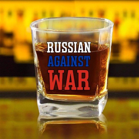 Russian Against war outline Square Whiskey Glasses