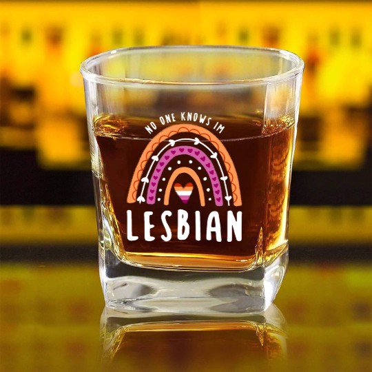 No One Knows Im Lesbian Rainbow Square Whiskey Glasses