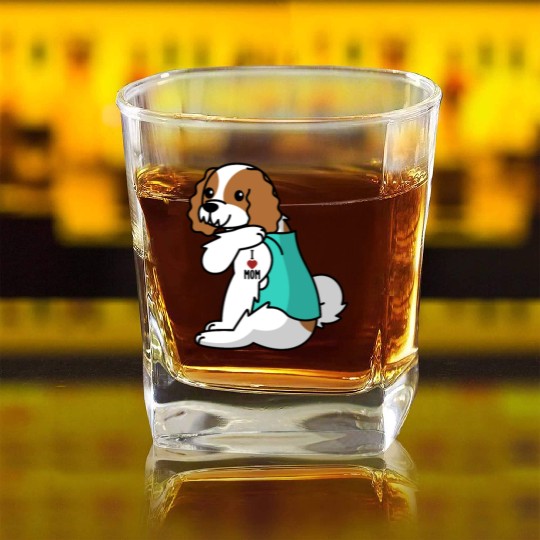 I Love Mom Tattoo Cavalier King Charles Spaniel Square Whiskey Glasses