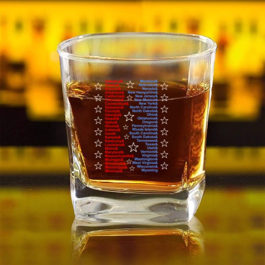 Patriotic Fifty States Red White Blue Square Whiskey Glasses