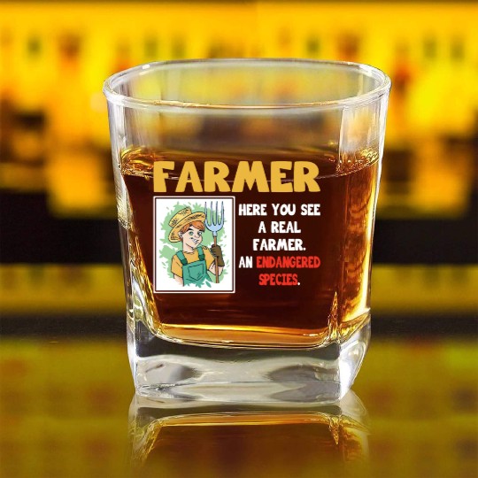 Real farmer endangered species farming farmers Square Whiskey Glasses