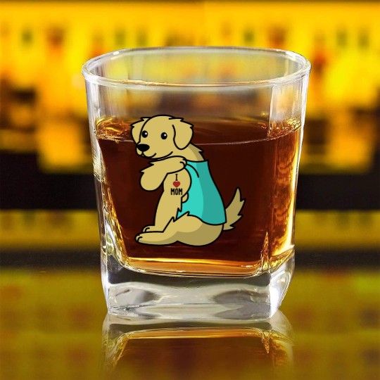 I Love Mom Tattoo Golden Retriever Square Whiskey Glasses