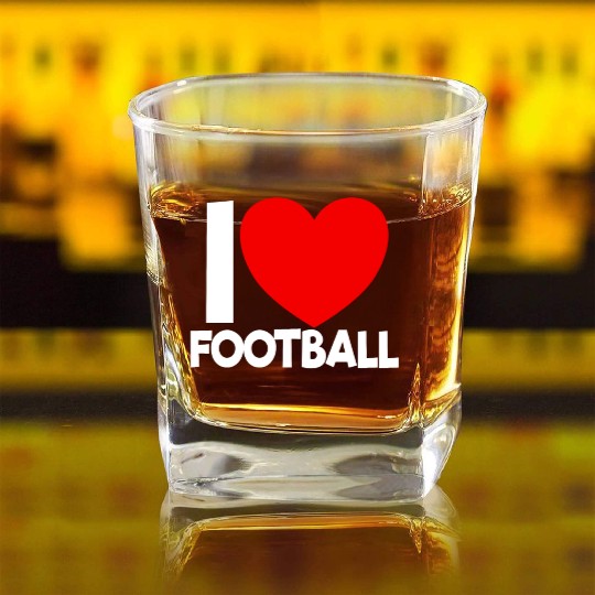 I Love Football Red Heart Football Lover Football Square Whiskey Glasses