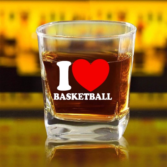 I Love Basketball Red Heart Hoop B-Ball Basketball Square Whiskey Glasses