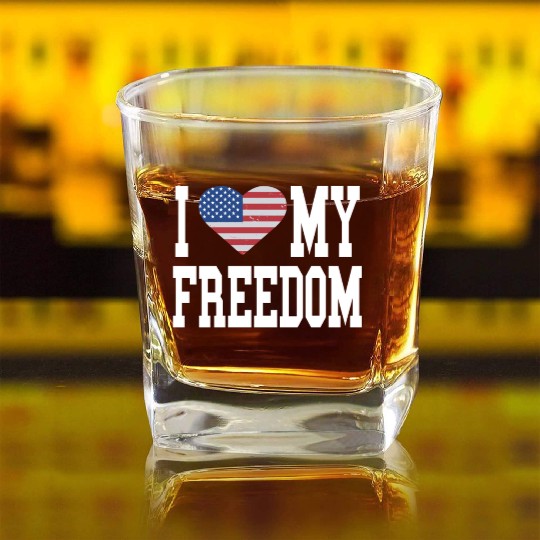 Patriotic American Flag I Heart Freedom, I Love Square Whiskey Glasses