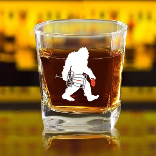 Bigfoot Disc Golf Cryptid Sasquatch Disc Golfer Square Whiskey Glasses
