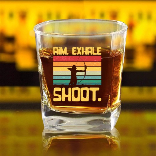 Archery Girl Aim Exhale Shoot Archer Retro Vintage Square Whiskey Glasses