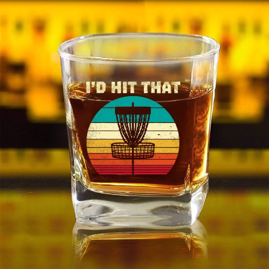 Id Hit That Disc Golf Basket Sunset Retro Golfing Square Whiskey Glasses