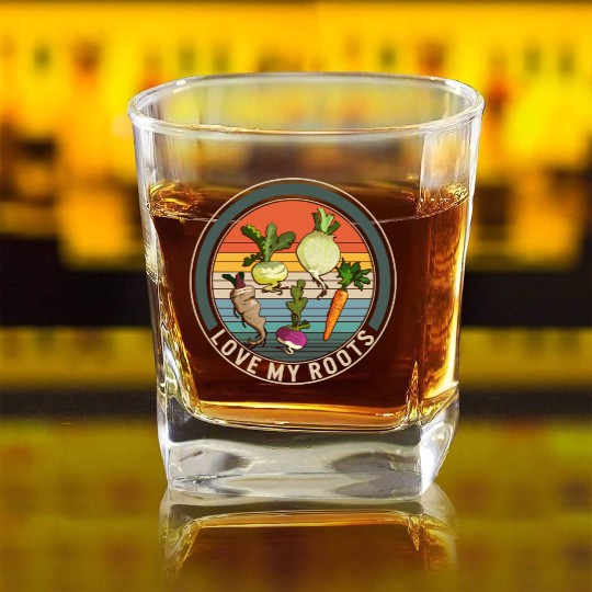Roots Vegetable Square Whiskey Glasses, Love My Roots Square Whiskey Glasses,