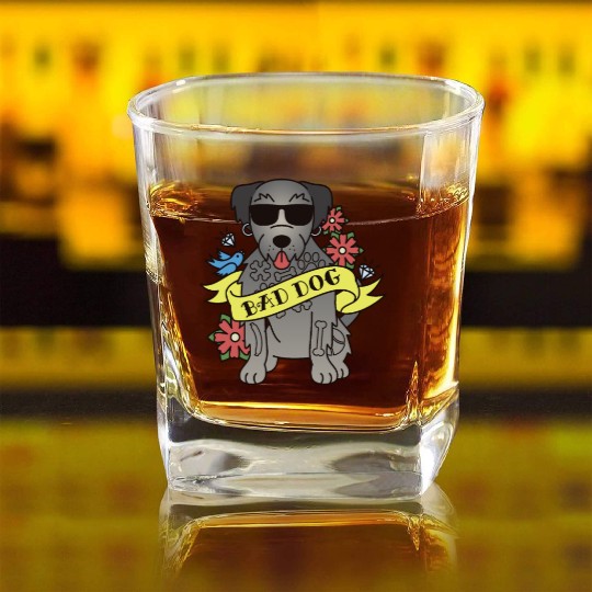 Bad Dog Tattoo Irish Wolfhound Square Whiskey Glasses
