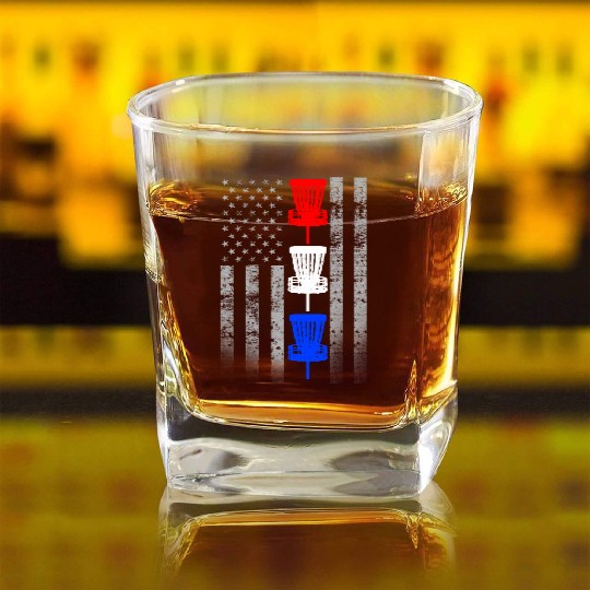 Red White and Blue Disc Golf Flag Square Whiskey Glasses
