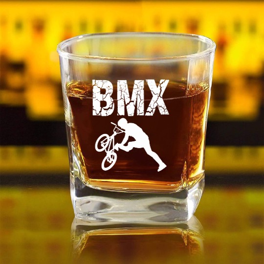 bmx race bike cyclist rider trick Square Whiskey Glasses