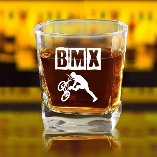 bmx race bike cyclist rider trick Square Whiskey Glasses