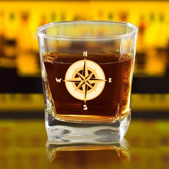 Nautical Compass star / rose, cardinal directions Square Whiskey Glasses