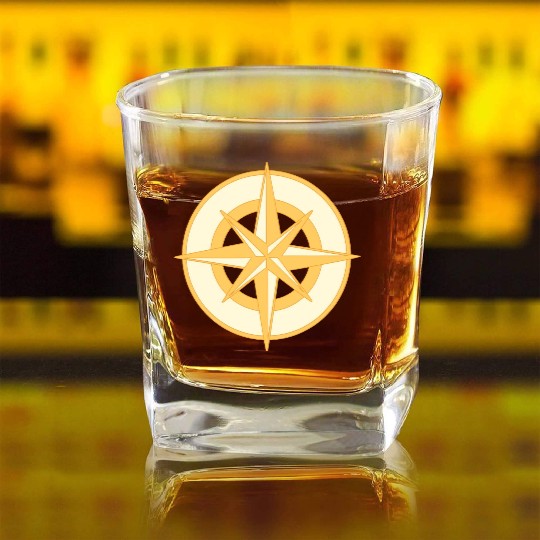 Nautical Compass star / rose, cardinal directions Square Whiskey Glasses