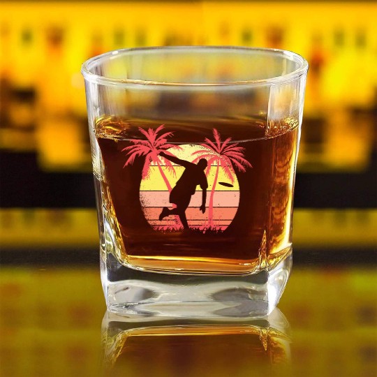 Frisbee Throw Ultimate Disc Golf Summer Sunset Square Whiskey Glasses