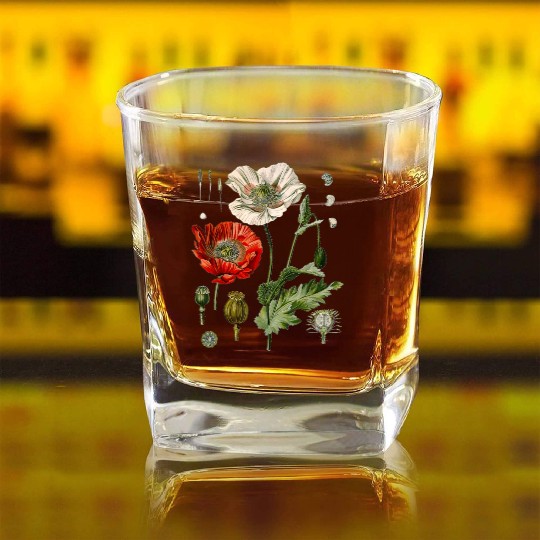 Red Poppy flower Botanical Poppies Red Poppy Square Whiskey Glasses