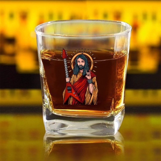 Jesus Playing Heavy Metal Guitar Square Whiskey Glasses