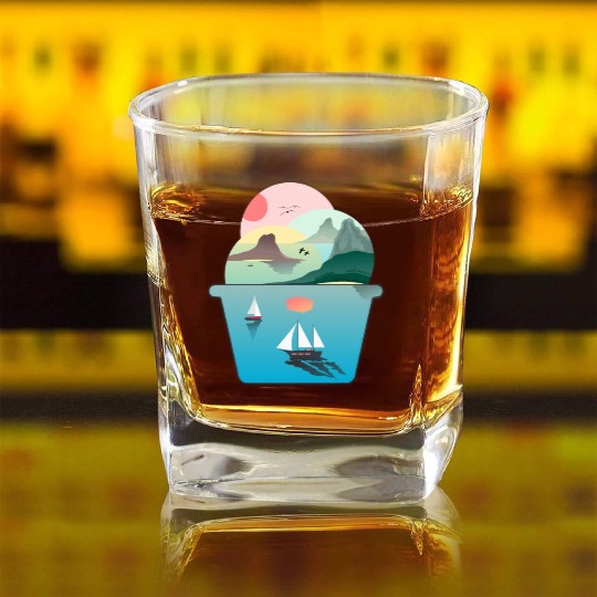 Summer Ice Cream Ocean Wanderlust Sailing Sunset Square Whiskey Glasses
