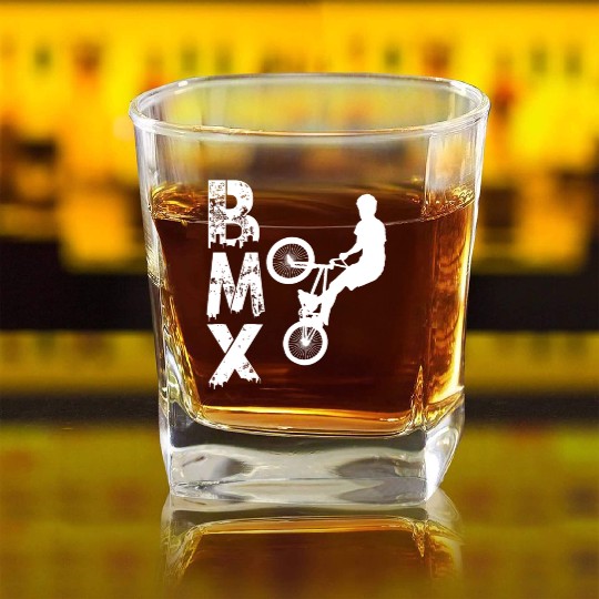 bmx race bike cyclist rider trick Square Whiskey Glasses