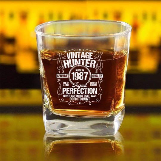1987 Hunting for Boar Hunter Dog 1987 Year Born Square Whiskey Glasses