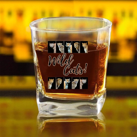 WILDCATS! | Lion, Leopard, Cheetah, Puma, Tiger Square Whiskey Glasses