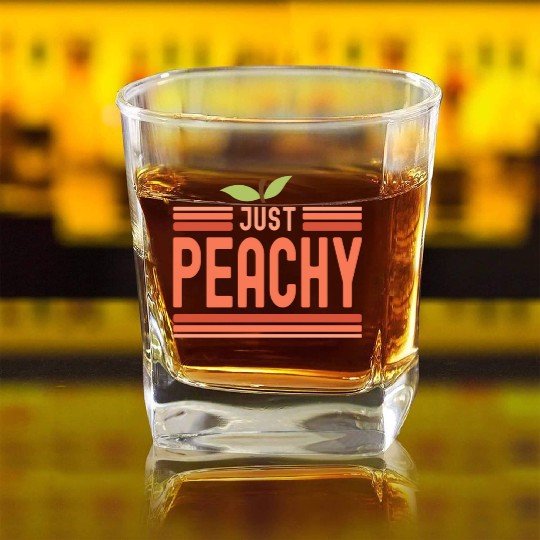 Just Peachy Cute Peach Fruit Peach Pun Phrase Square Whiskey Glasses