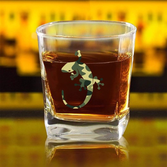 Green camouflage geico Square Whiskey Glasses