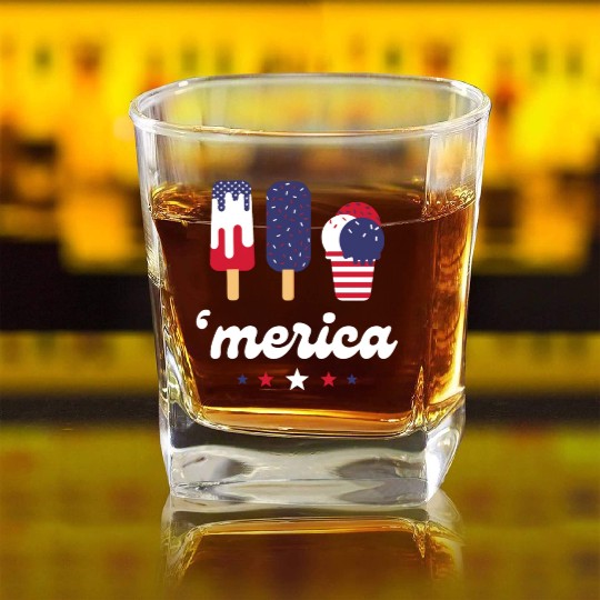 Ice Cream Patriotic Popsicles US Flag Merica Square Whiskey Glasses