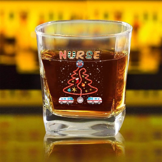 Stethosope Christmas Pine Tree Registered Nurse Square Whiskey Glasses