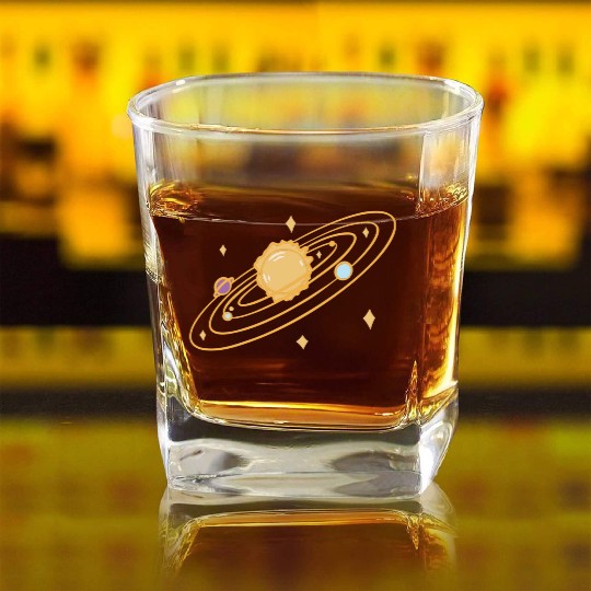 solar system with sparkles doodle Square Whiskey Glasses