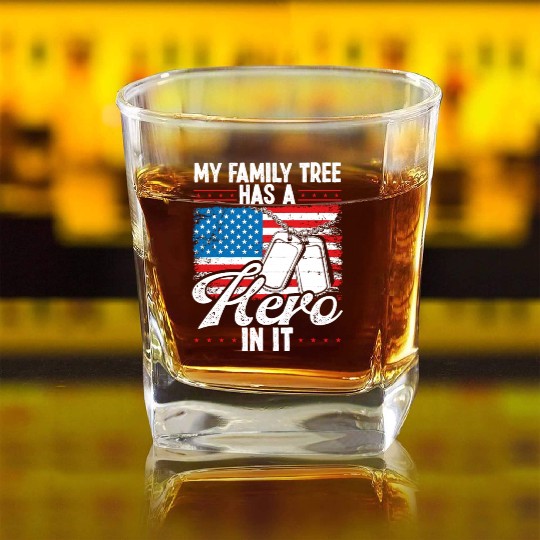 Veterans Day Family Tree has Hero American Flag Square Whiskey Glasses